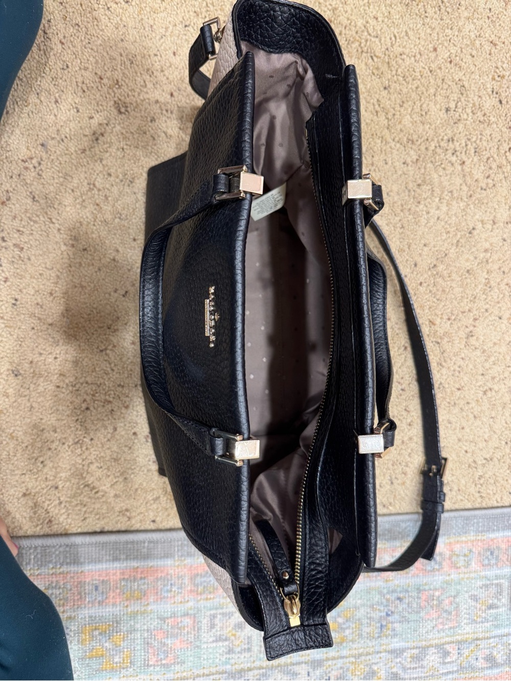kate spade Black and Cream Pebbled Leather Tote - Picture 4 of 6
